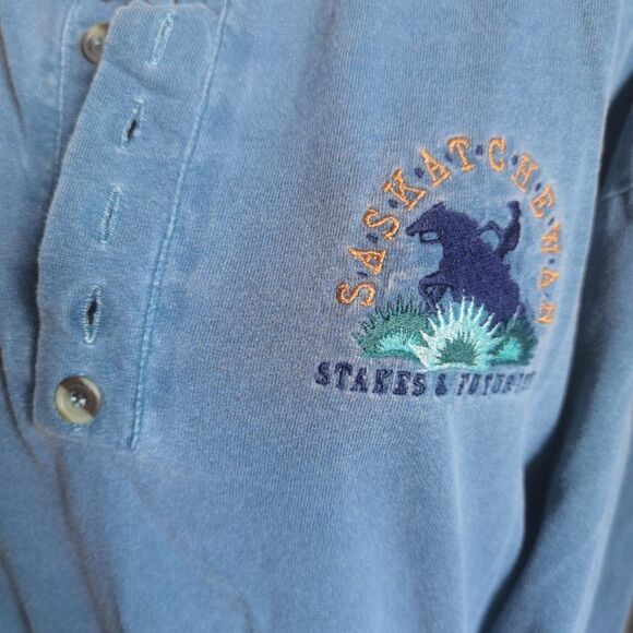 Vintage 1/4 button soft Cotton Crewneck Shirt Ranch embroidery Logo Worn Faded - Picture 2 of 8